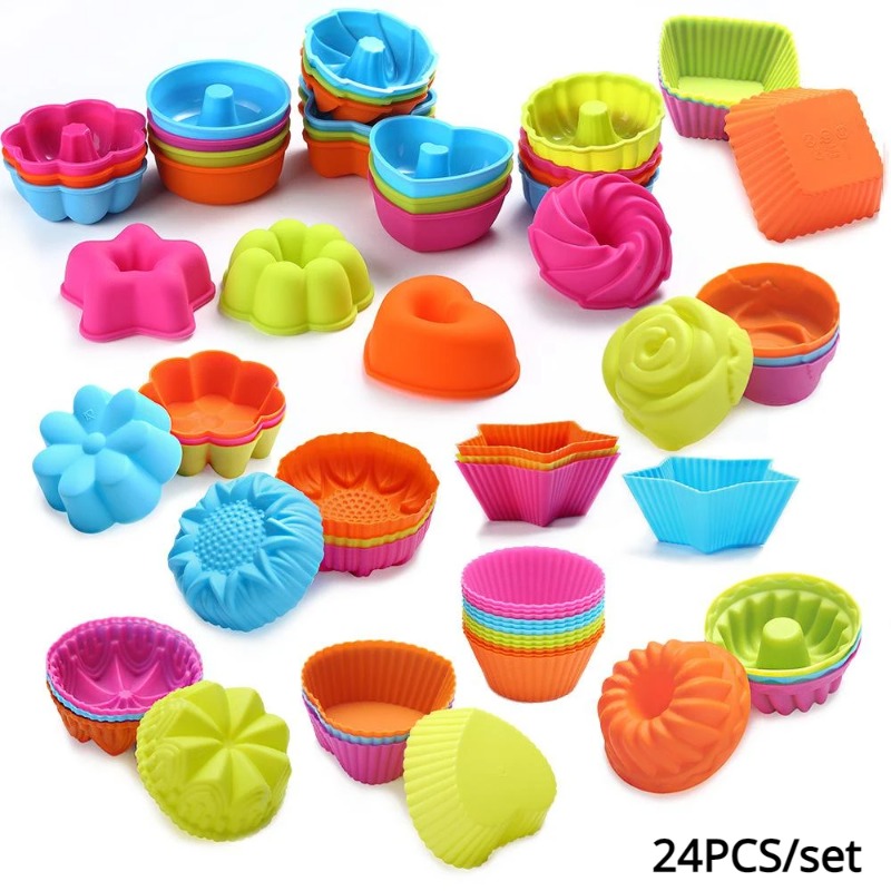 Donut Mold Silicone - 24 Stück Silikon-Muffinförmchen, Kuchenförmchen, Muffinförmchen, Donut-Formen